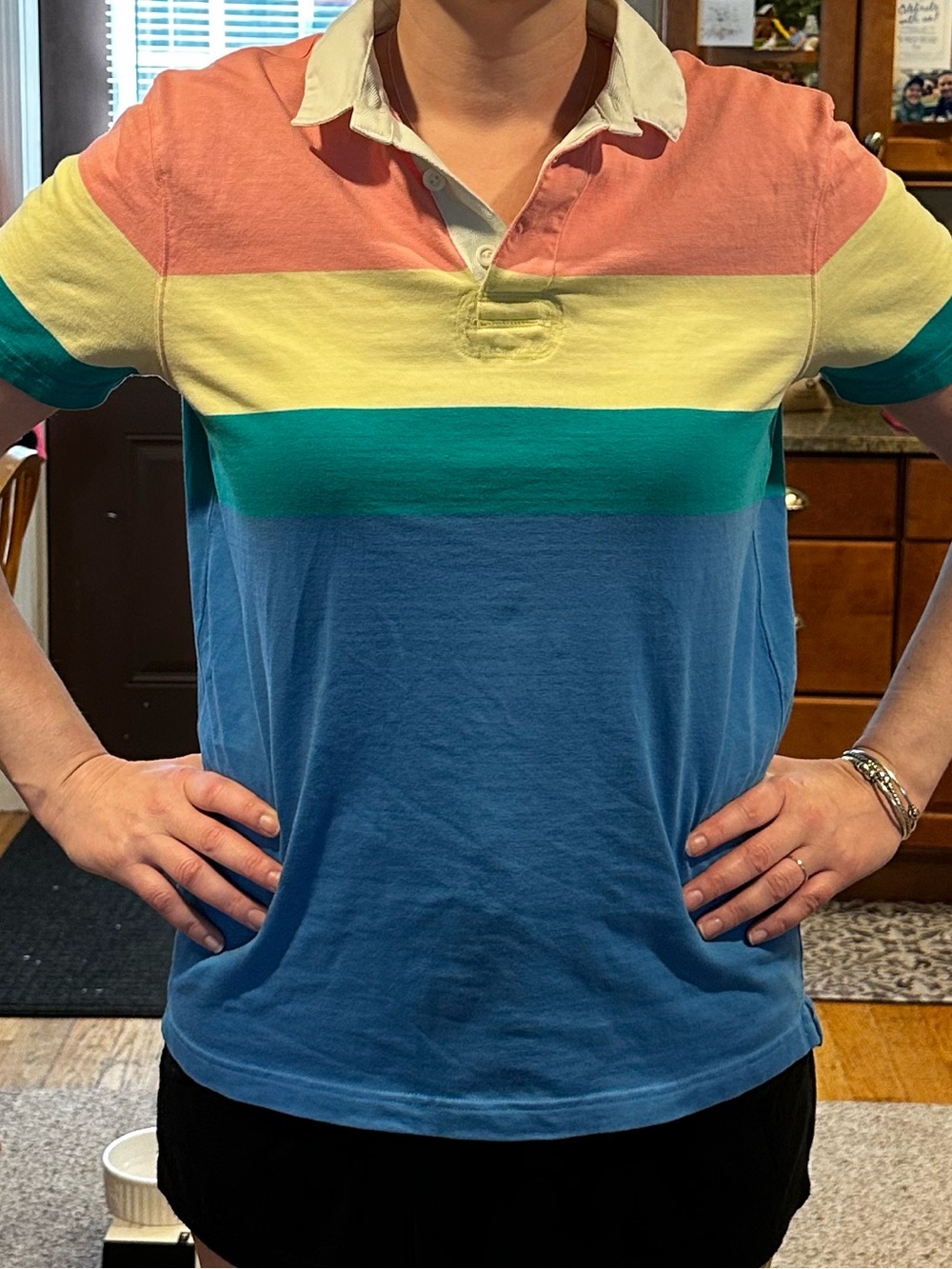 J. Crew Short Sleeve Button-Down Polo in Coral, Yellow, Teal & Blue